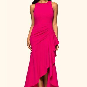 Betsy & Adam New Fuchsia Scuba Crepe High Low Ruched Ruffle Dress